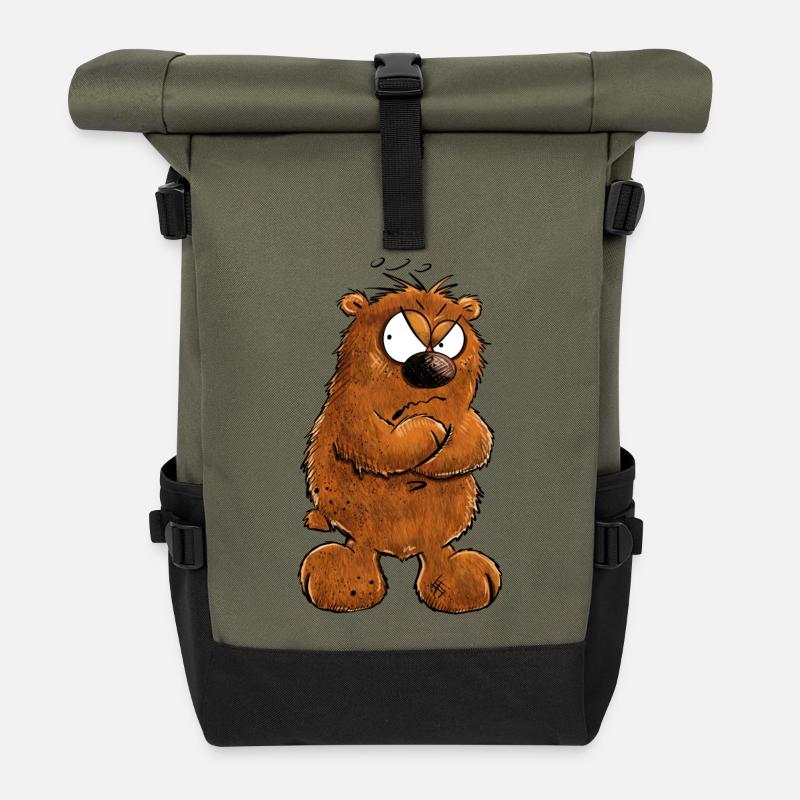 Muffeliger Brauner Bär I Nö Nein Statement - Rolltop Rucksack - Olive/Schwarz