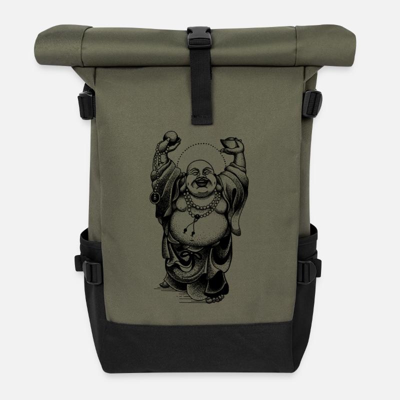 Happy Buddha - Roll Top Backpack - olive/black