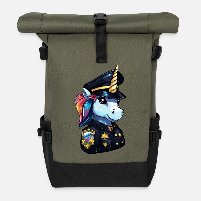 Unicorn Police - Roll Top Backpack - olive/black