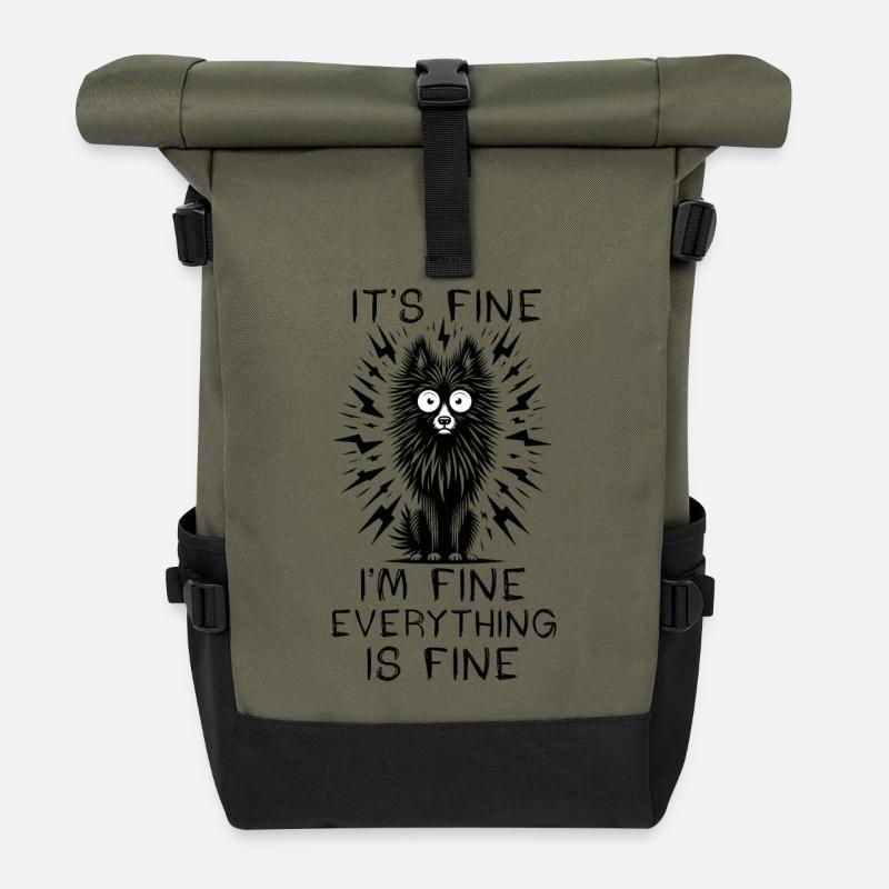 Black Dog It's Fine I'm Fine Everything Is Fine - Roll Top Backpack - olive/black