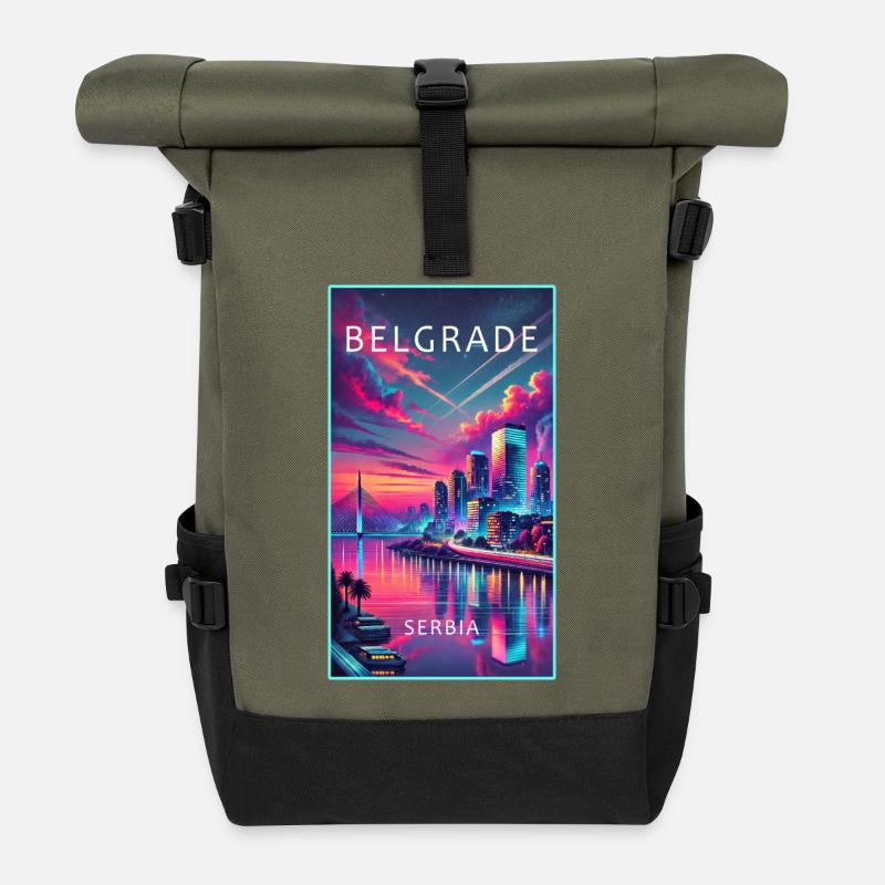 Conception de la ville de Belgrade en Serbie - Sac à dos roll top - olive/noir