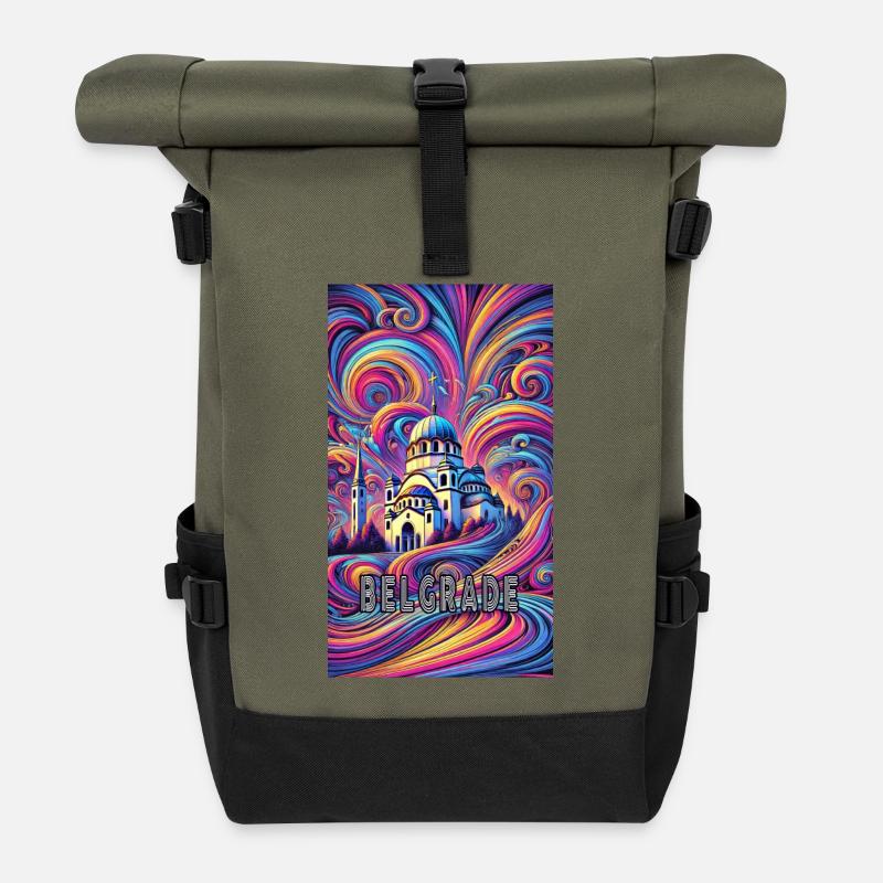 Belgrad Serbien Panorama Design - Rolltop Rucksack - Olive/Schwarz