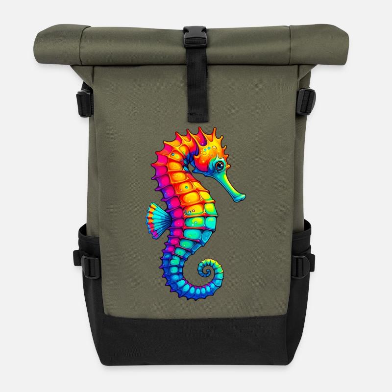Seepferdchen - Rolltop Rucksack - Olive/Schwarz