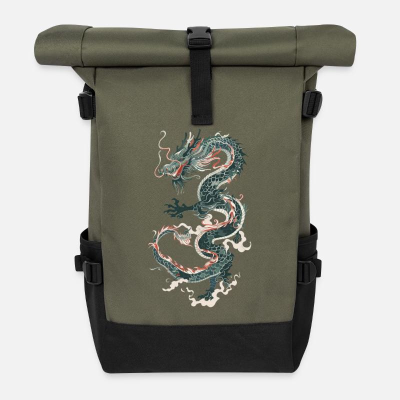 Dragon chinois - Sac à dos roll top - olive/noir