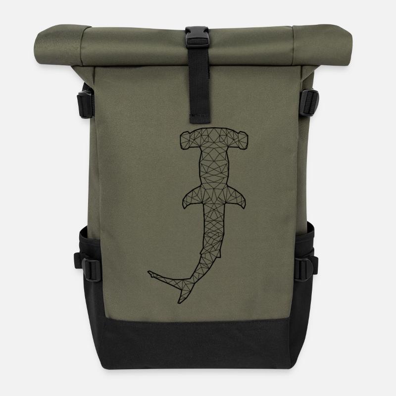 requin marteau géométrique - Sac à dos roll top - olive/noir