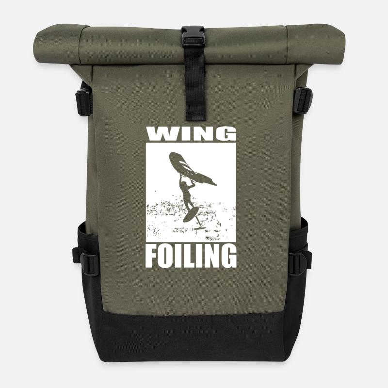 Motif de wing foil - Sac à dos roll top - olive/noir