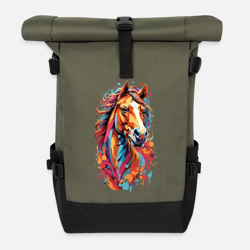 Tempête de couleurs Tête de cheval - Sac à dos roll top - olive/noir