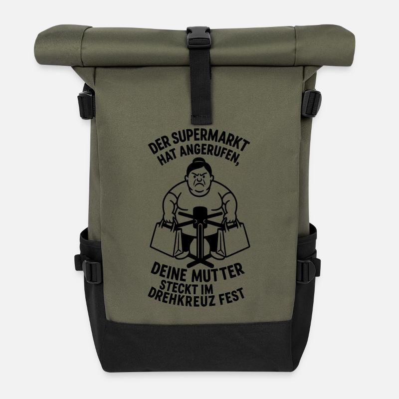 drehkreuz deine mutter supermarkt witz - Rolltop Rucksack - Olive/Schwarz