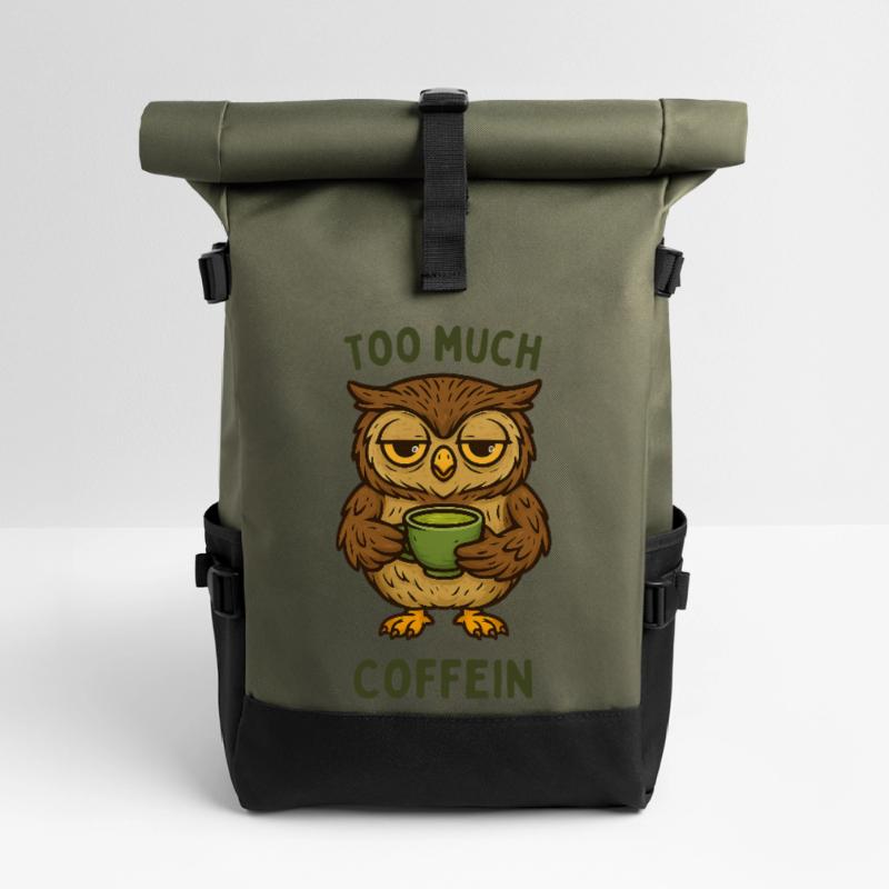 Nickernde Eule mit Kaffeebecher Rolltop Rucksack