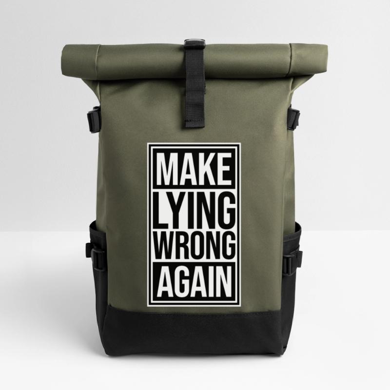 Make Lying Wrong Again Political Statement Logo Roll Top Backpack