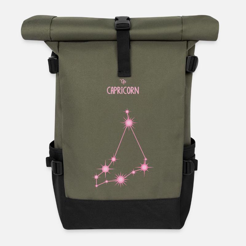 Capricorn Zodiac Sign Star Constellation Pink - Roll Top Backpack - olive/black