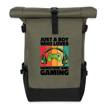 Gamer und Hamster: Videospiele und unendliche Energie - Rolltop Rucksack - Olive/Schwarz - Vorne