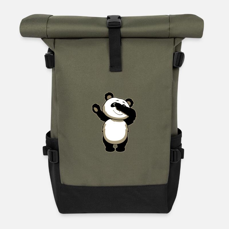 Panda Dab Funny - Roll Top Backpack - olive/black