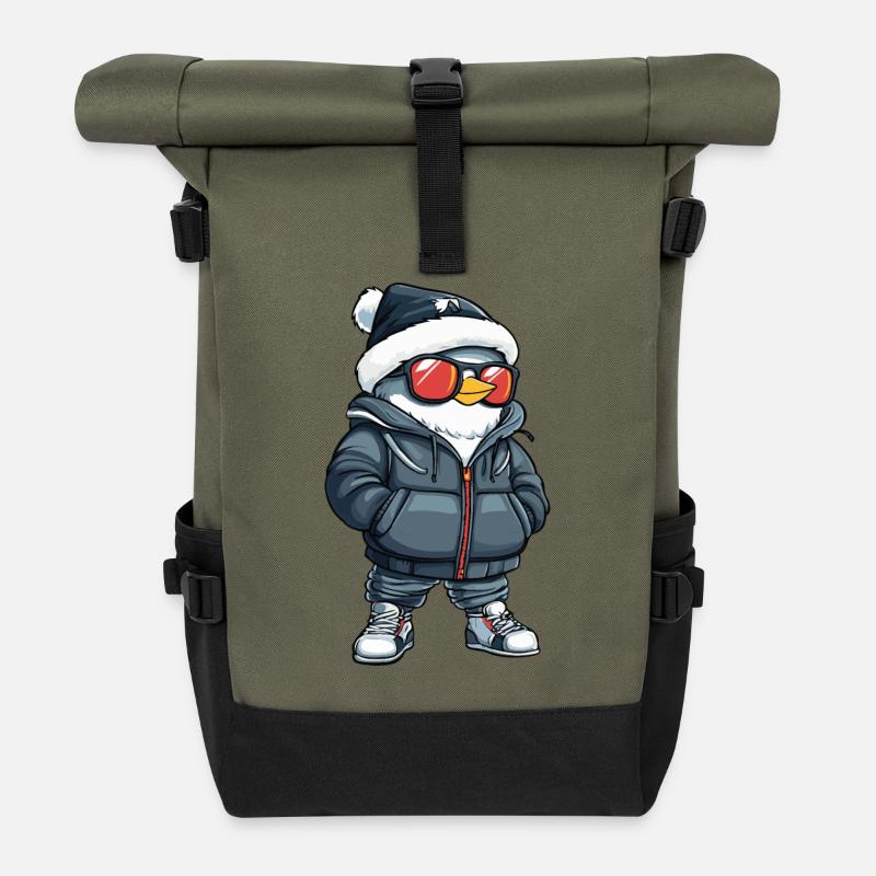Taube Vogel Winter - Rolltop Rucksack - Olive/Schwarz