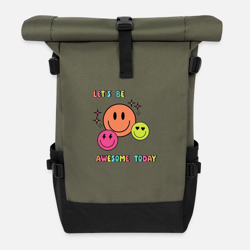 Lets be AWESOME today - Geschenkidee - Geschenk - Rolltop Rucksack - Olive/Schwarz
