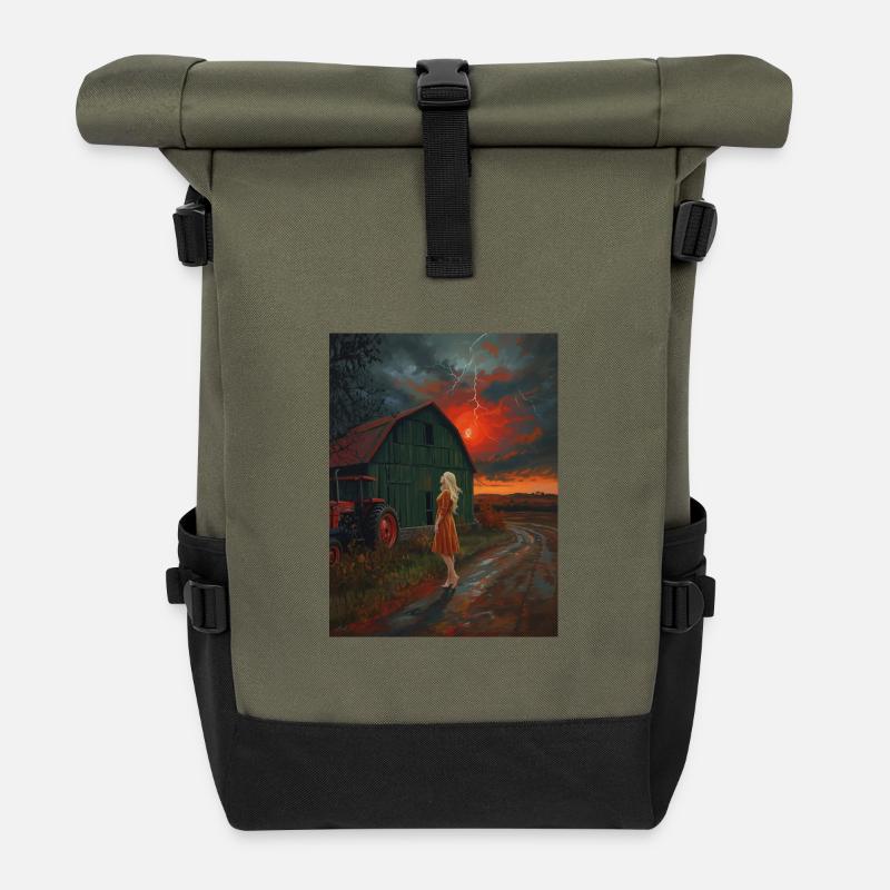 Mystischer Sturmhimmel mit Weitblick - Rolltop Rucksack - Olive/Schwarz