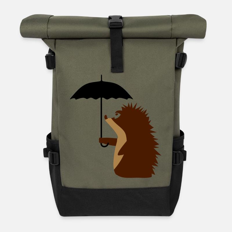 Igel mit Schirm - Rolltop Rucksack - Olive/Schwarz