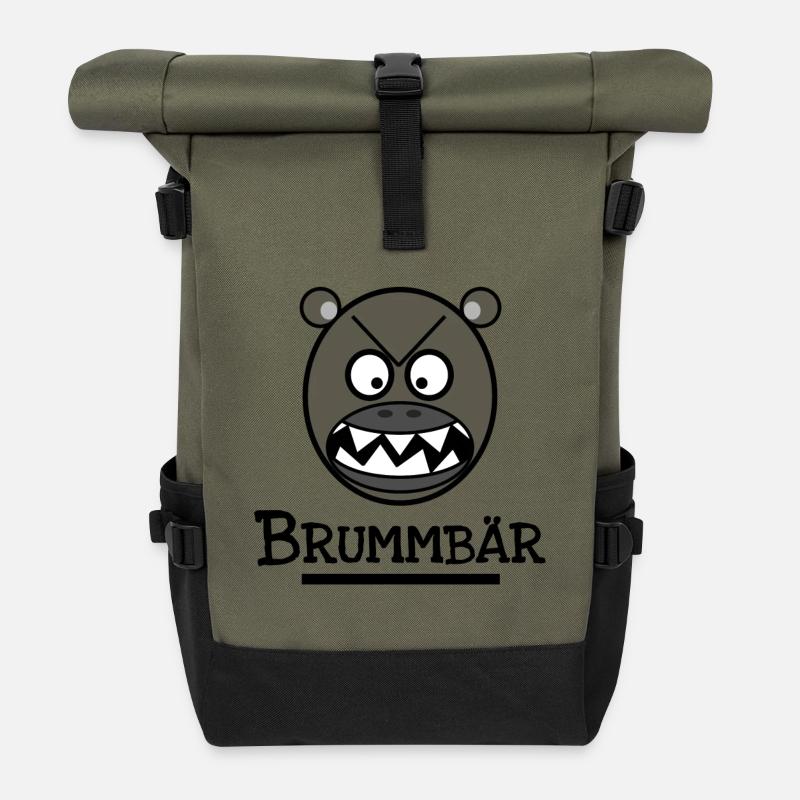 Brummbär - Bären Tshirt Accessoires Geschenkidee - Rolltop Rucksack - Olive/Schwarz
