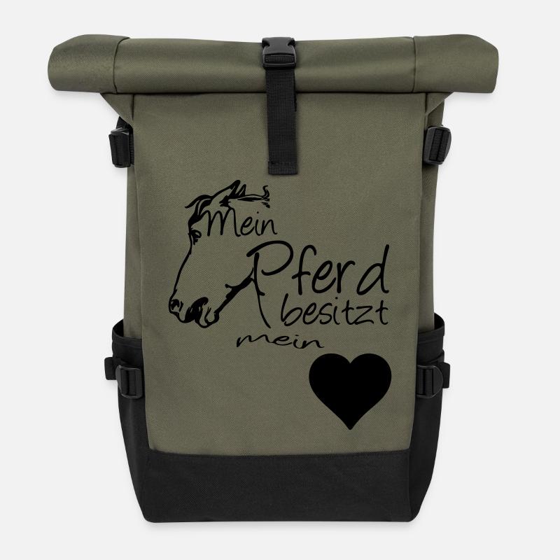 Mein Pferd - Mein Herz Geschenk - Rolltop Rucksack - Olive/Schwarz