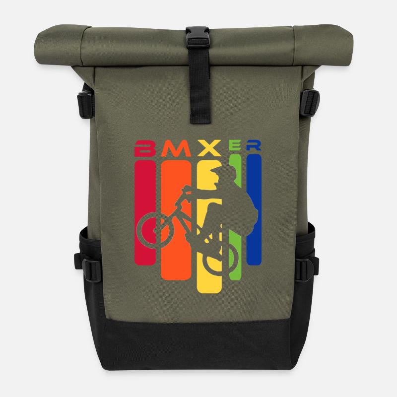 BMX Rainbow Stunt Silhouette - Rolltop Rucksack - Olive/Schwarz