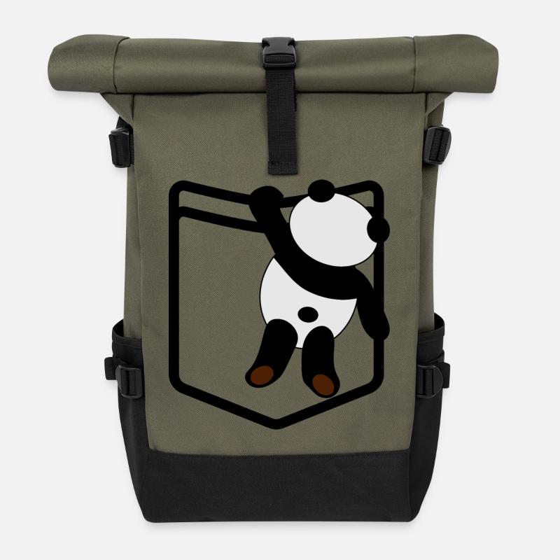 Shirt pocket Panda Pocket Panda - Roll Top Backpack - olive/black