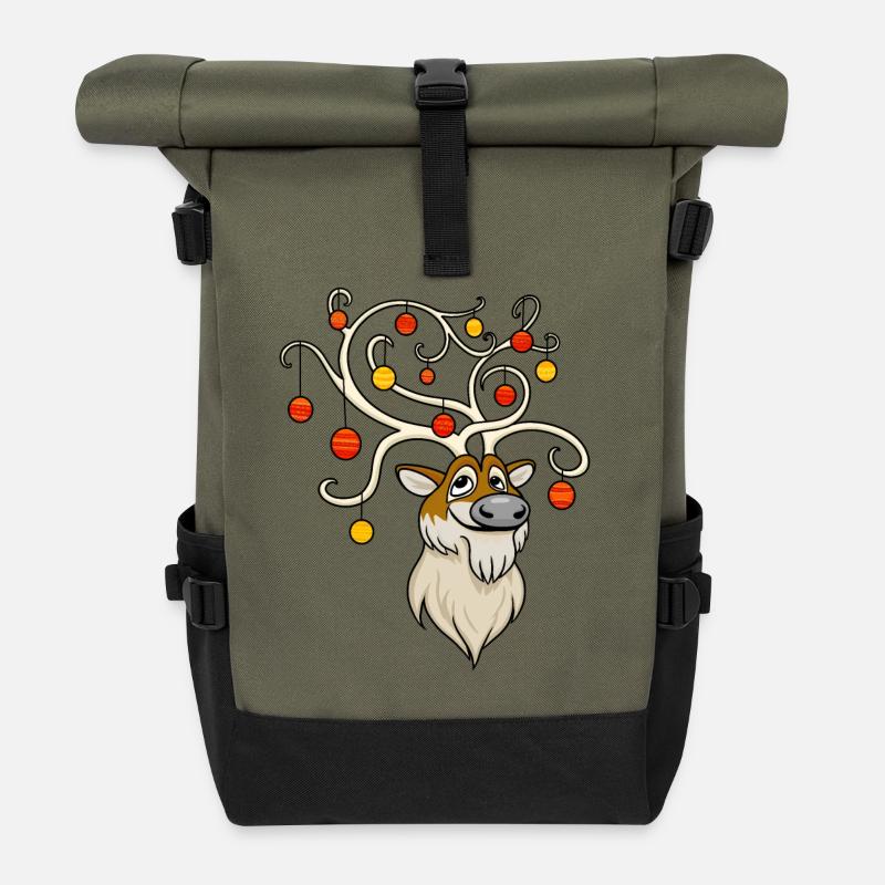 Festliches Rentier - Rolltop Rucksack - Olive/Schwarz