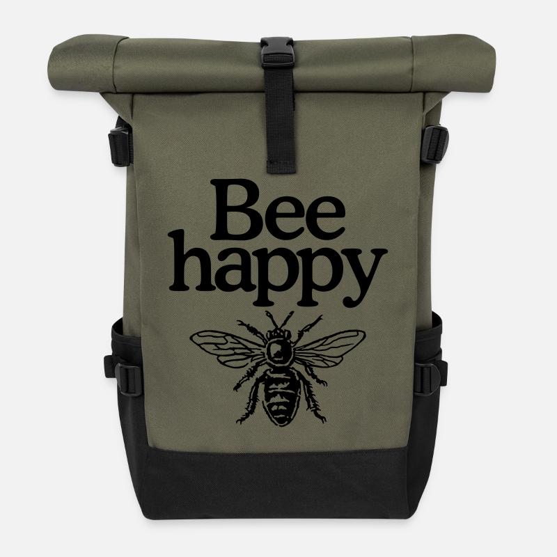 Bee happy - Roll Top Backpack - olive/black