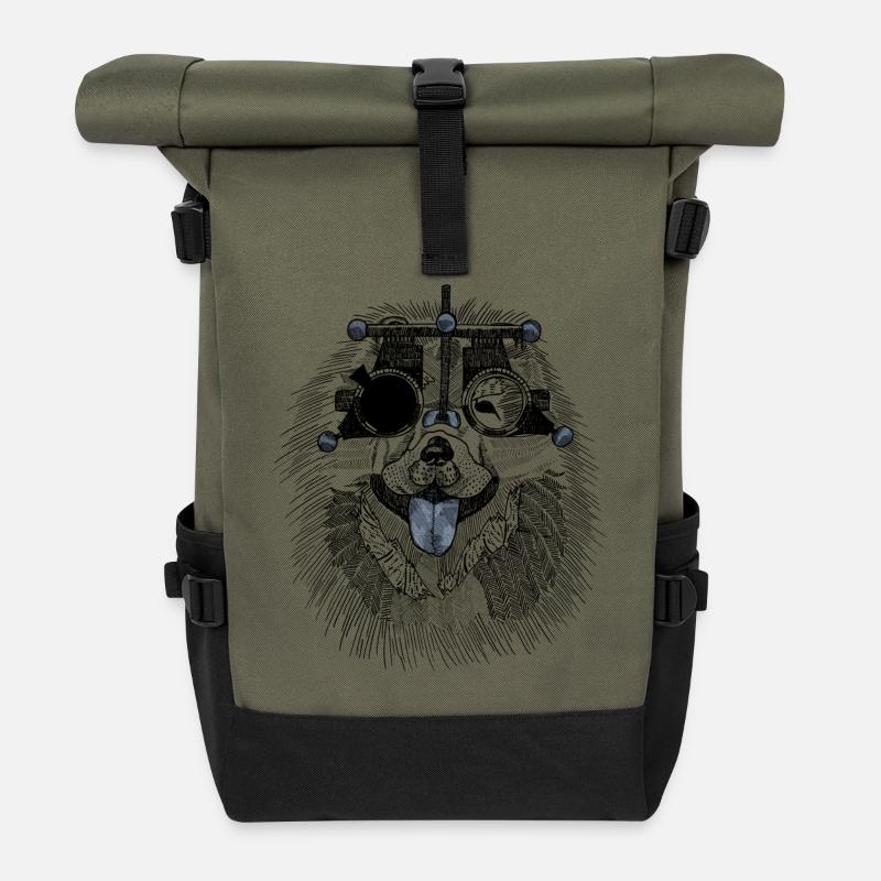Augenoptiker Hund mit Messbrille - Rolltop Rucksack - Olive/Schwarz