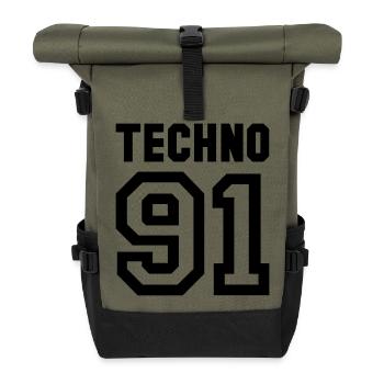TECHNO Rave Techno 90s 90er - Rolltop Rucksack - Olive/Schwarz - Vorne