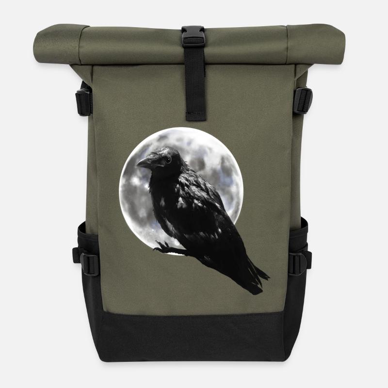 Rabe Krähe Vollmond - Rolltop Rucksack - Olive/Schwarz