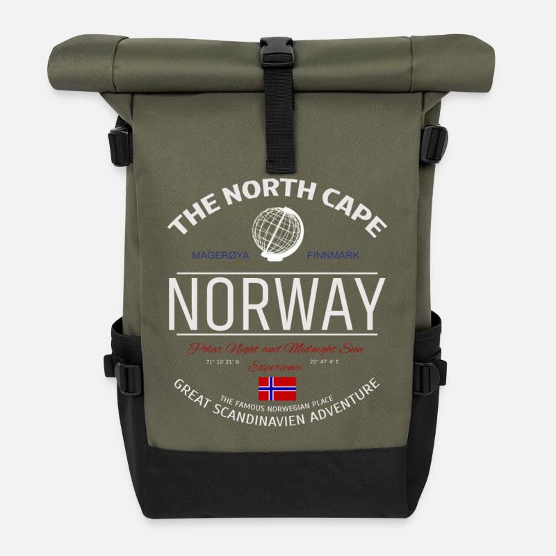 North Cape Norway Scandinavia Adventure - Roll Top Backpack - olive/black