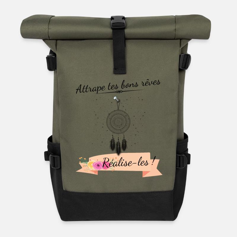 Attrape tes bons rêves, réalise-les ! - Sac à dos roll top - olive/noir