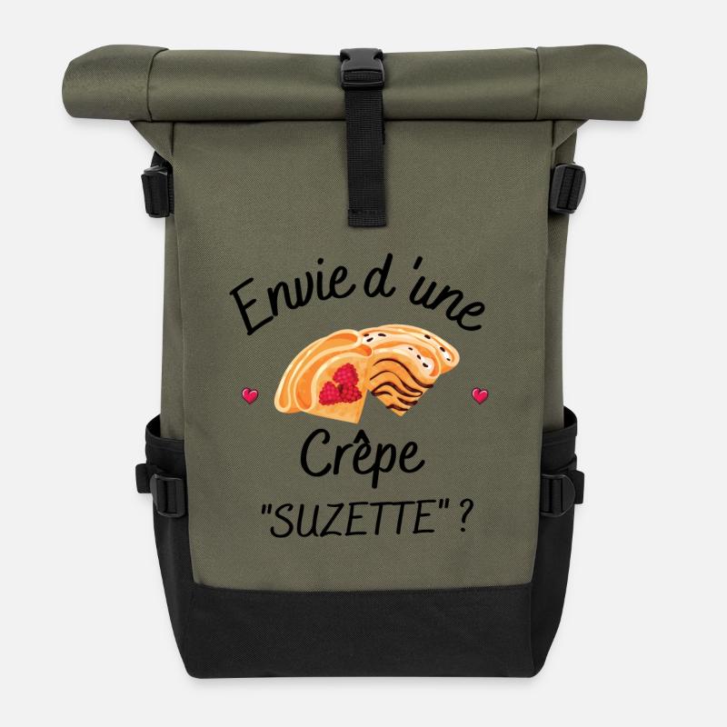 Crêpe, Drang nach einem Suzette-Pfannkuchen. - Rolltop Rucksack - Olive/Schwarz