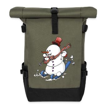 Bonhomme de neige joyeux sur des skis avec chapeau rouge. - Sac à dos roll top - olive/noir - Devant