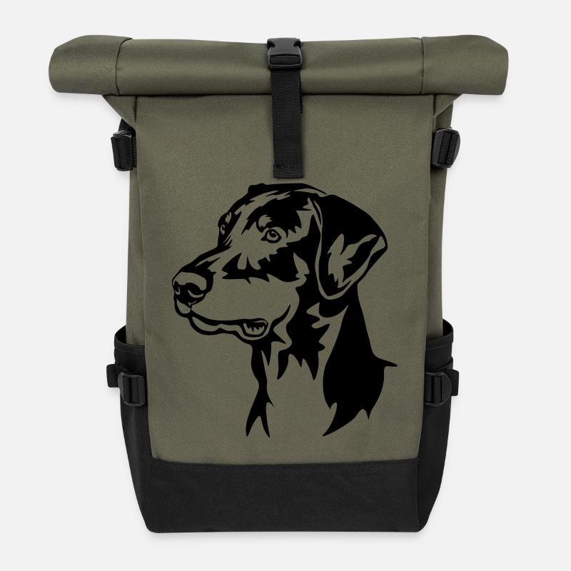 Dobermann Kopf - Rolltop Rucksack - Olive/Schwarz