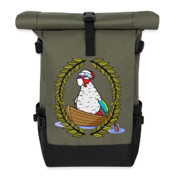 Lorbeerkranz Oma Huhn Moin Seenot Paddelboot Ahoi - Rolltop Rucksack - Olive/Schwarz - Vorne