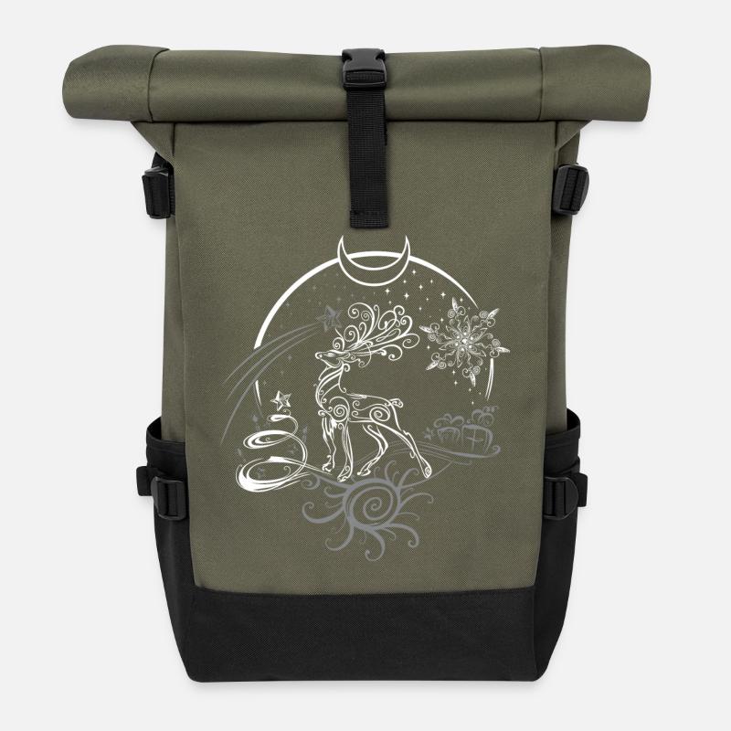 Hirsch Geweih Weihnachten Yule Nacht - Rolltop Rucksack - Olive/Schwarz