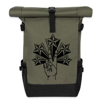 Fünf Sterne mit Peace-Zeichen V - Rolltop Rucksack - Olive/Schwarz - Vorne