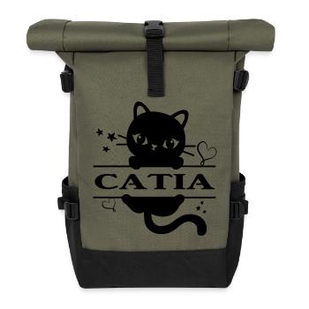 t-shirt Catia t-shirt cat Katze cat cat chat - Roll Top Backpack - olive/black - Front