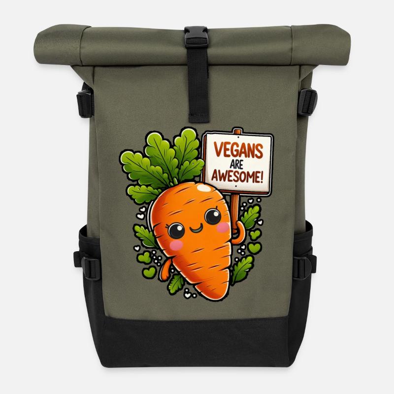Vegan carrot mascots are great - Roll Top Backpack - olive/black