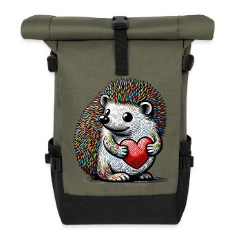 Hedgehog with Heart - Roll Top Backpack - olive/black - Front
