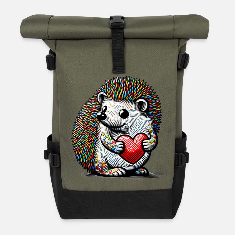 Igel mit Herz - Rolltop Rucksack - Olive/Schwarz
