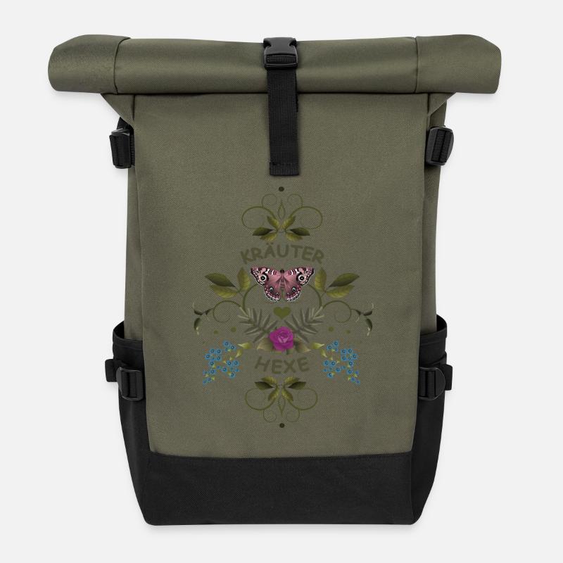 Kräuterhexe Hexe - Rolltop Rucksack - Olive/Schwarz
