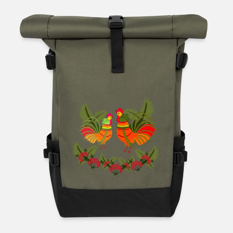 Hahn mit Henne - Rolltop Rucksack - Olive/Schwarz