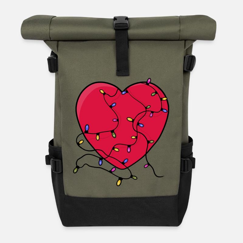 Lighted Heart - Roll Top Backpack - olive/black