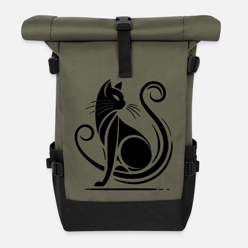 Moderne schwarze Katze - Rolltop Rucksack - Olive/Schwarz