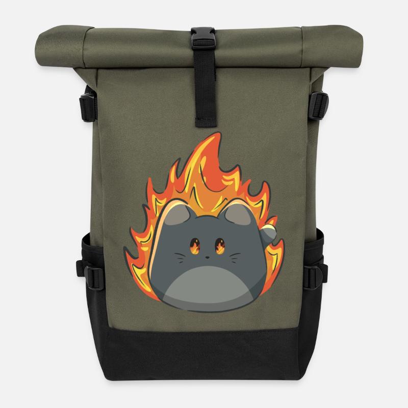 Süße Katze mit Feuer - Rolltop Rucksack - Olive/Schwarz