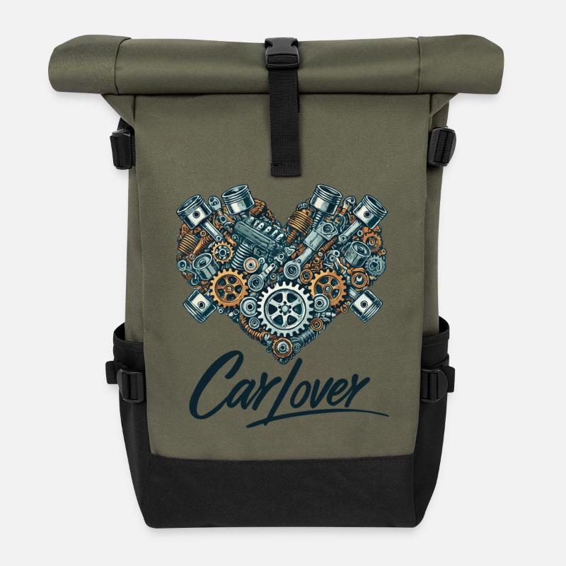 Car Lover Heart - Rolltop Rucksack - Olive/Schwarz