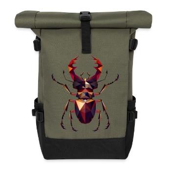 beeindruckender Hirschkäfer im modernen Stil - Rolltop Rucksack - Olive/Schwarz - Vorne