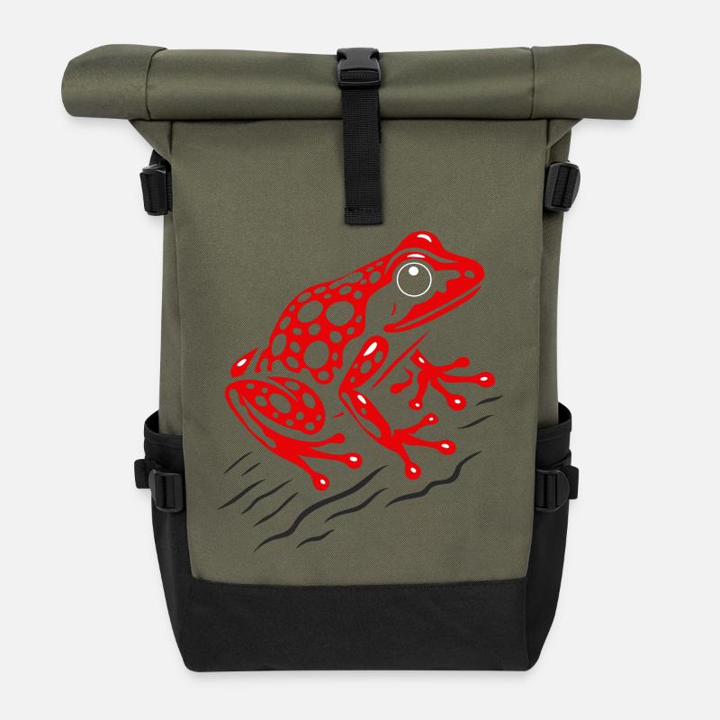 Frosch Erdbeerfrosch Roter Pfeilgiftfrosch - Rolltop Rucksack - Olive/Schwarz